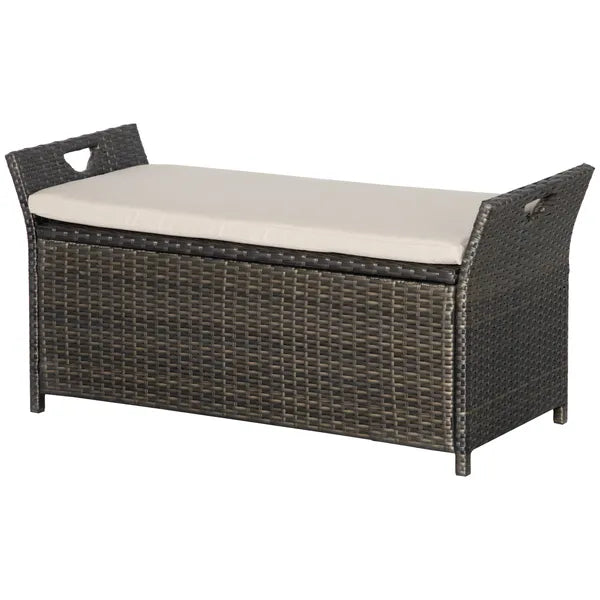 Outsunny Wicker Storage Bench Cream White Outdoor Patio PE Rattan Large Capacity - product image 11
