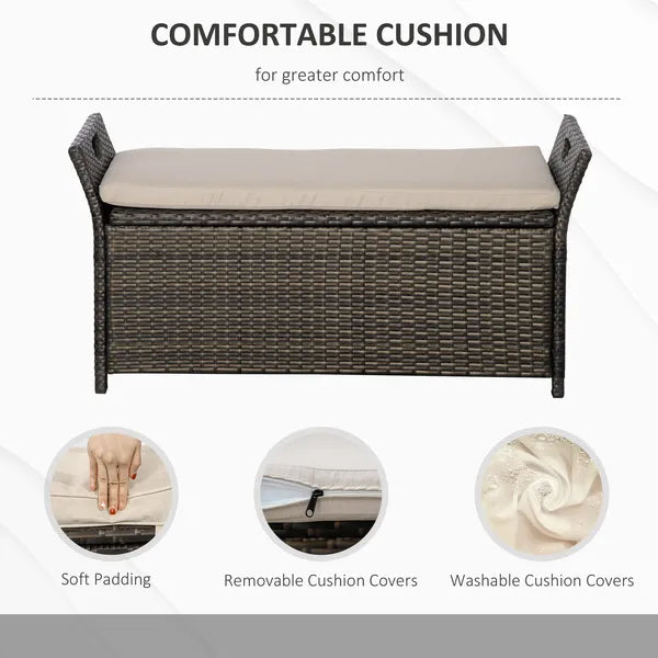 Outsunny Wicker Storage Bench Cream White Outdoor Patio PE Rattan Large Capacity - product image 5