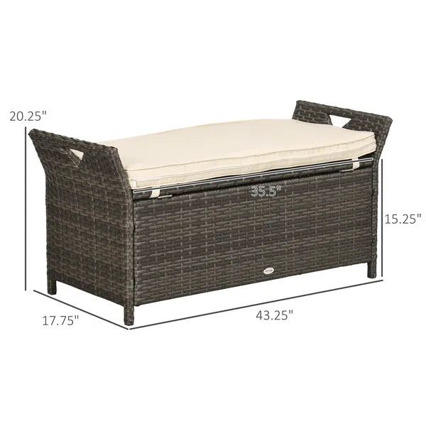 Outsunny Wicker Storage Bench Cream White Outdoor Patio PE Rattan Large Capacity - product image 3