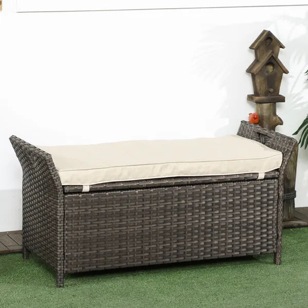 Outsunny Wicker Storage Bench Cream White Outdoor Patio PE Rattan Large Capacity - product image 2