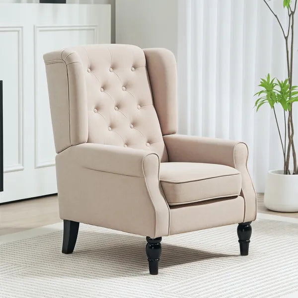 Wingback Accent Chair for Living Room, Button-Tufted Lounge Chair with Round Armrests and Wood Legs, Beige - product image 10