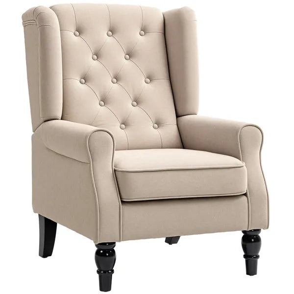 Wingback Accent Chair for Living Room, Button-Tufted Lounge Chair with Round Armrests and Wood Legs, Beige - product image 11