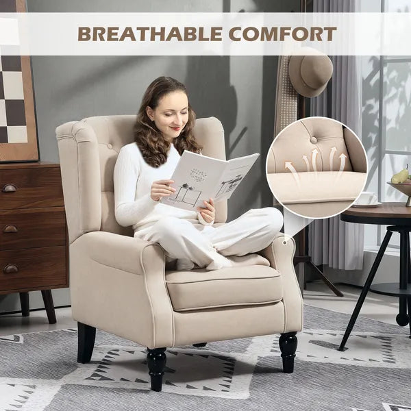 Wingback Accent Chair for Living Room, Button-Tufted Lounge Chair with Round Armrests and Wood Legs, Beige - product image 6
