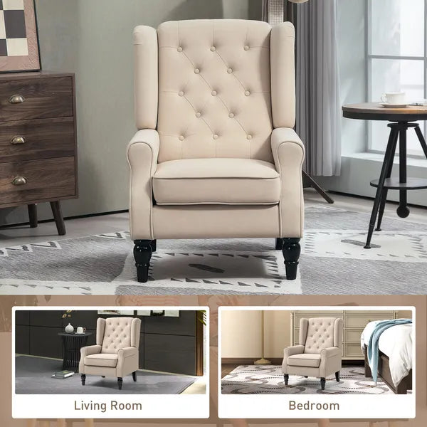 Wingback Accent Chair for Living Room, Button-Tufted Lounge Chair with Round Armrests and Wood Legs, Beige - product image 8