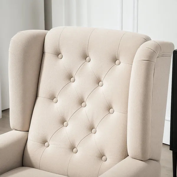 Wingback Accent Chair for Living Room, Button-Tufted Lounge Chair with Round Armrests and Wood Legs, Beige - product image 9