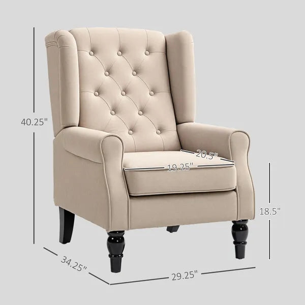Wingback Accent Chair for Living Room, Button-Tufted Lounge Chair with Round Armrests and Wood Legs, Beige - product image 3