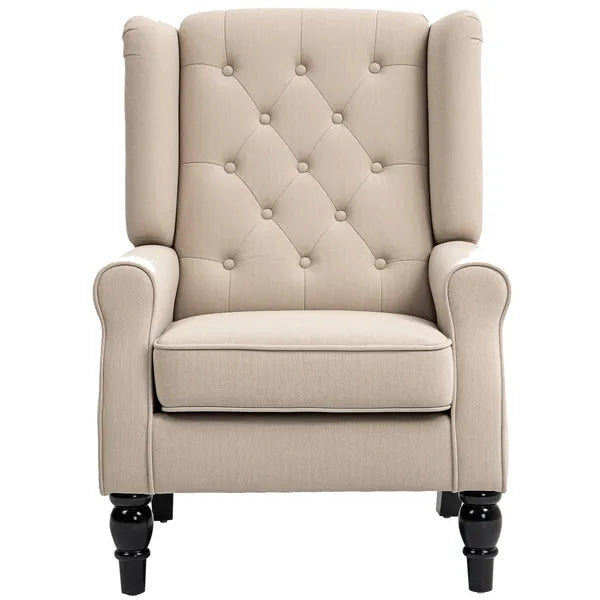Wingback Accent Chair for Living Room, Button-Tufted Lounge Chair with Round Armrests and Wood Legs, Beige - product image 1