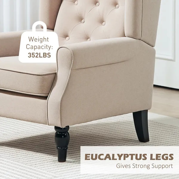Wingback Accent Chair for Living Room, Button-Tufted Lounge Chair with Round Armrests and Wood Legs, Beige - product image 7