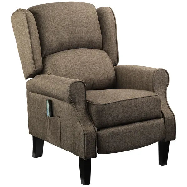 Wingback Brown Recliner Massage Chair with Heat Fabric Sofa Remote Control and Footrest for Living Room - product image 1
