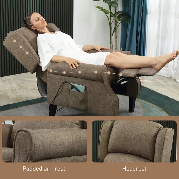 Wingback Brown Recliner Massage Chair with Heat Fabric Sofa Remote Control and Footrest for Living Room - product image 8