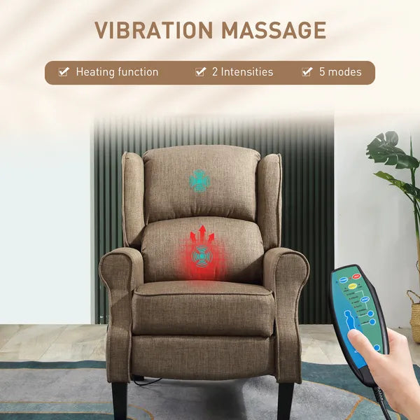 Wingback Brown Recliner Massage Chair with Heat Fabric Sofa Remote Control and Footrest for Living Room - product image 4