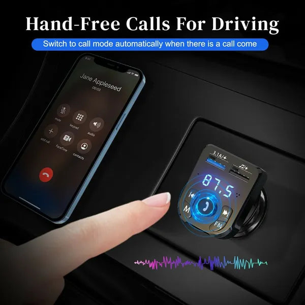 Bluetooth 5.0 Car FM Transmitter with Dual USB Charger and Hands Free Calling - product view 7