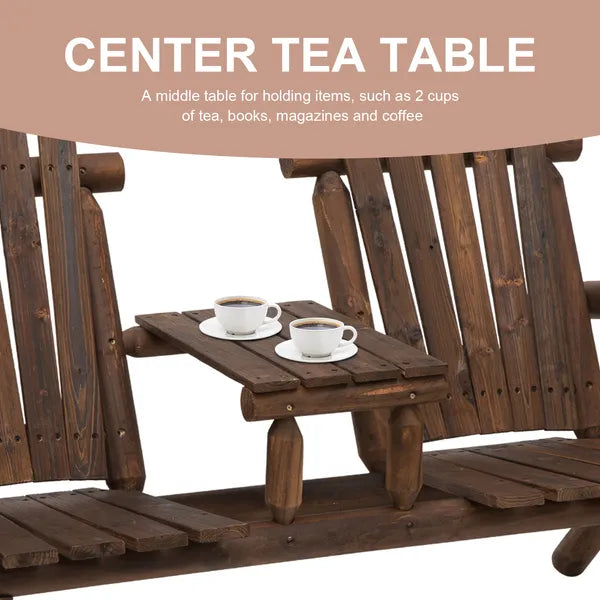 Outsunny Wood Adirondack Patio Chair Bench with Center Coffee Table, for Lounging and Relaxing Outdoors Carbonized - product image 5