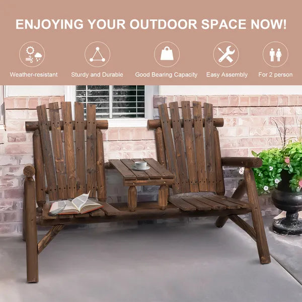 Outsunny Wood Adirondack Patio Chair Bench with Center Coffee Table, for Lounging and Relaxing Outdoors Carbonized - product image 4