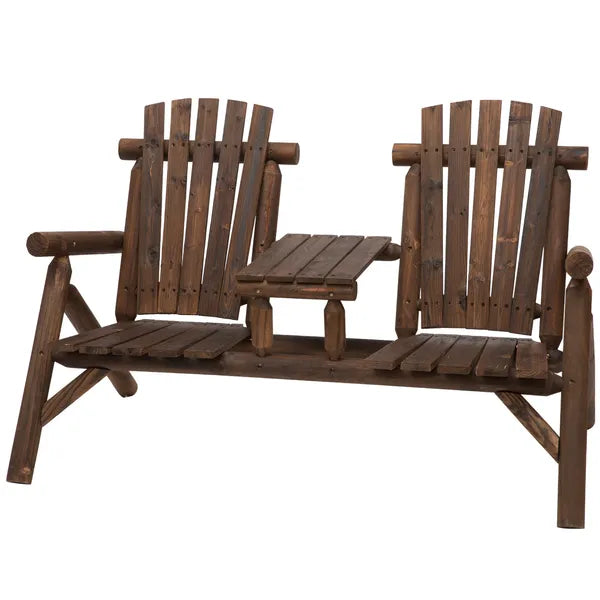 Outsunny Wood Adirondack Patio Chair Bench with Center Coffee Table, for Lounging and Relaxing Outdoors Carbonized - product image 11