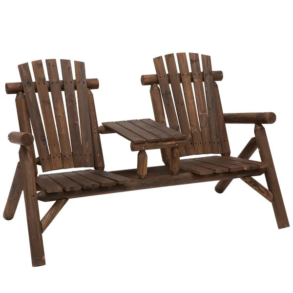 Outsunny Wood Adirondack Patio Chair Bench with Center Coffee Table, for Lounging and Relaxing Outdoors Carbonized - product image 1