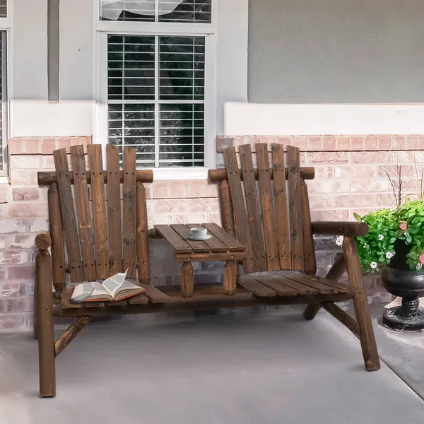 Outsunny Wood Adirondack Patio Chair Bench with Center Coffee Table, for Lounging and Relaxing Outdoors Carbonized - product image 12