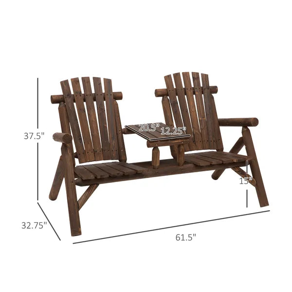 Outsunny Wood Adirondack Patio Chair Bench with Center Coffee Table, for Lounging and Relaxing Outdoors Carbonized - product image 3