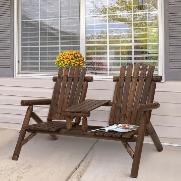 Outsunny Wood Adirondack Patio Chair Bench with Center Coffee Table, for Lounging and Relaxing Outdoors Carbonized - product image 10