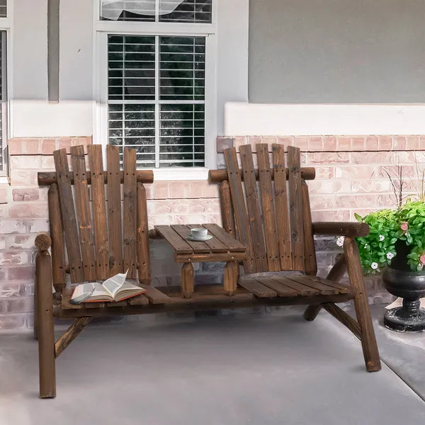 Outsunny Wood Adirondack Patio Chair Bench with Center Coffee Table, for Lounging and Relaxing Outdoors Carbonized - product image 2