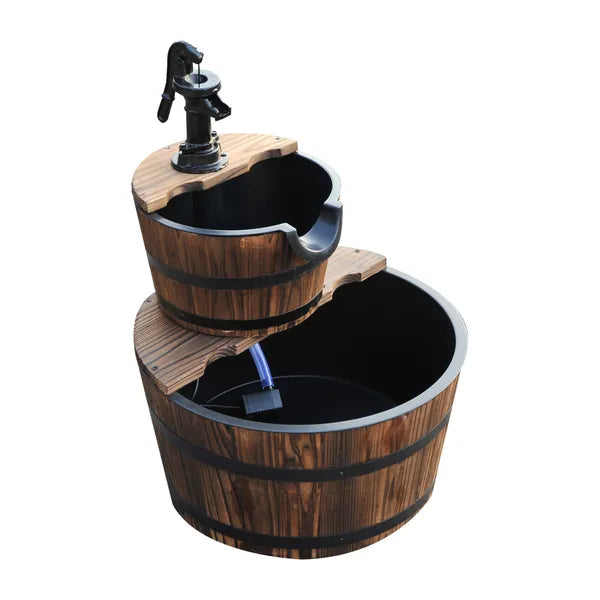 Wood Freestanding Fountain with 2 Tier Waterfall Barrel, Electric Pump for Garden Decor, Lawn, Backyard - product image 11