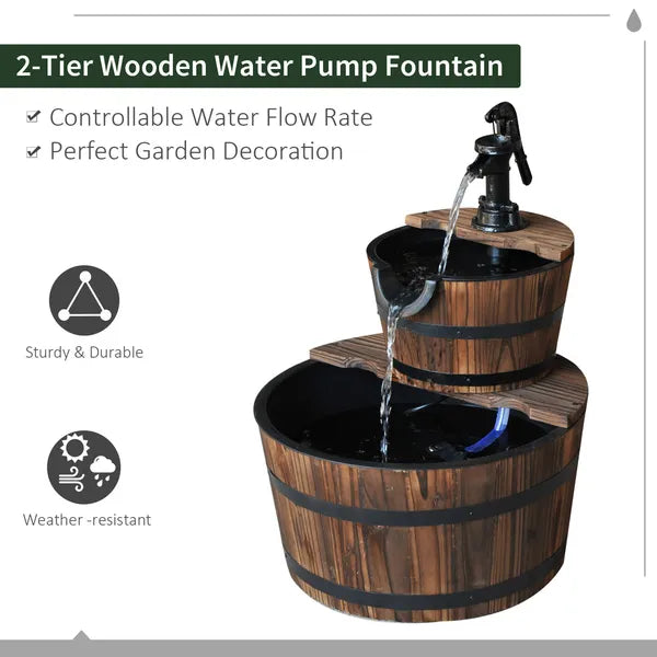 Wood Freestanding Fountain with 2 Tier Waterfall Barrel, Electric Pump for Garden Decor, Lawn, Backyard - product image 4