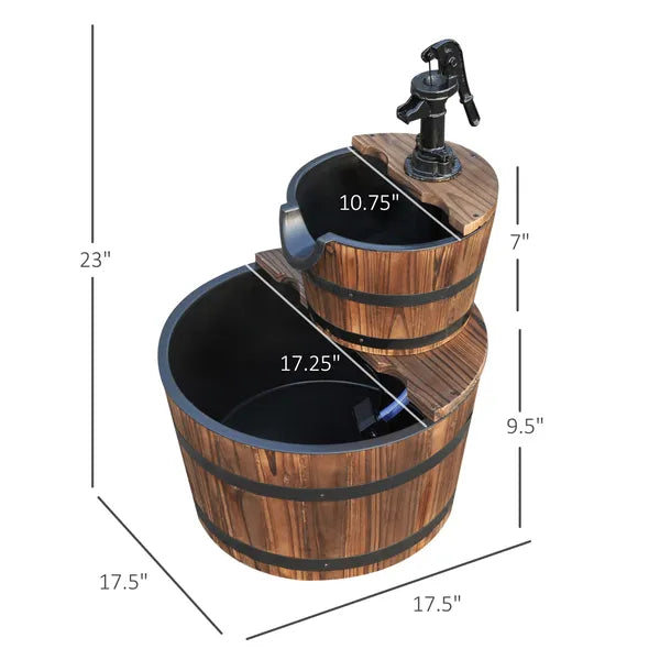 Wood Freestanding Fountain with 2 Tier Waterfall Barrel, Electric Pump for Garden Decor, Lawn, Backyard - product image 3