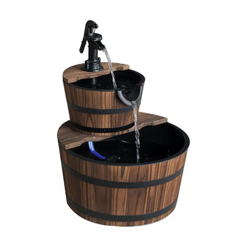 Wood Freestanding Fountain with 2 Tier Waterfall Barrel, Electric Pump for Garden Decor, Lawn, Backyard - product image 1