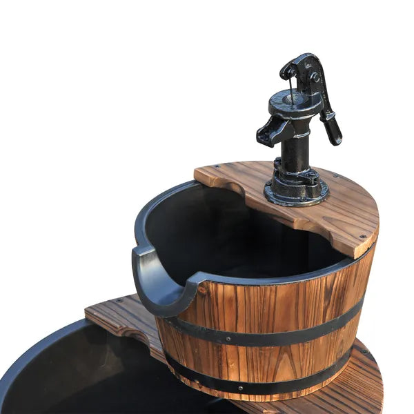 Wood Freestanding Fountain with 2 Tier Waterfall Barrel, Electric Pump for Garden Decor, Lawn, Backyard - product image 9