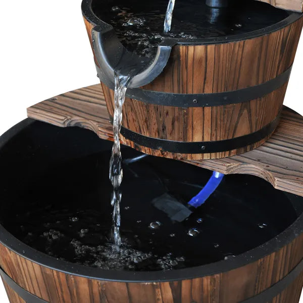 Wood Freestanding Fountain with 2 Tier Waterfall Barrel, Electric Pump for Garden Decor, Lawn, Backyard - product image 7