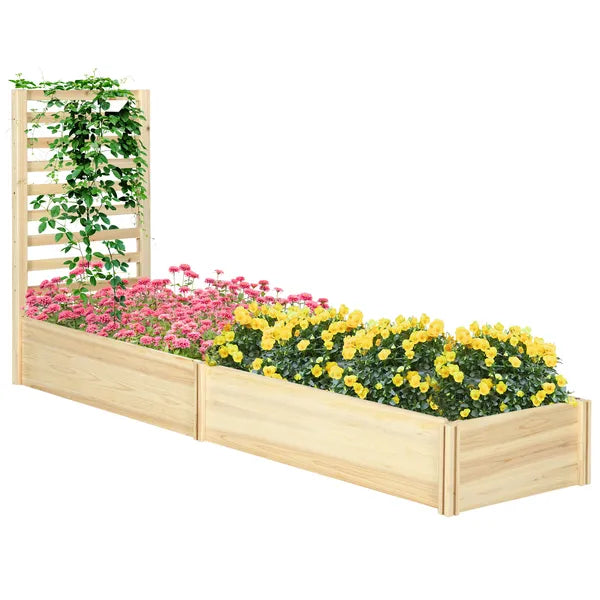 Outsunny Wood Planter Box with Trellis for Climbing Plants, Raised Garden Bed for Outdoor Flowers Herbs, 91"x24"x43", Natural - product image 1