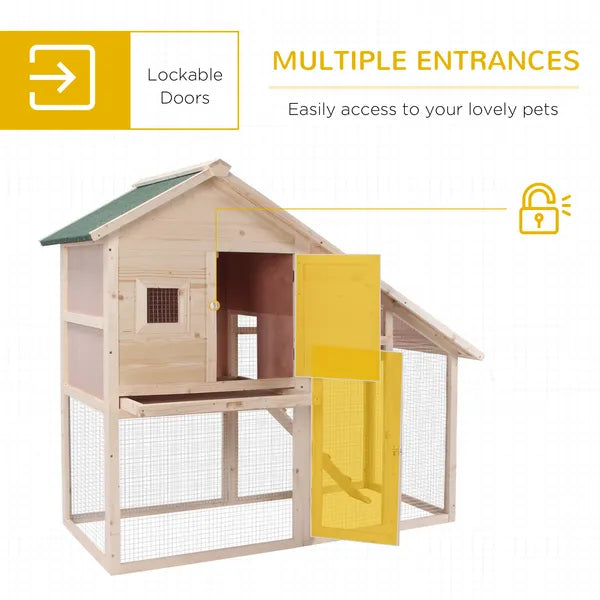 Wood Rabbit Hutch 2-Tier Small Animal House with Ramp and Run Natural 55" L - product image 5