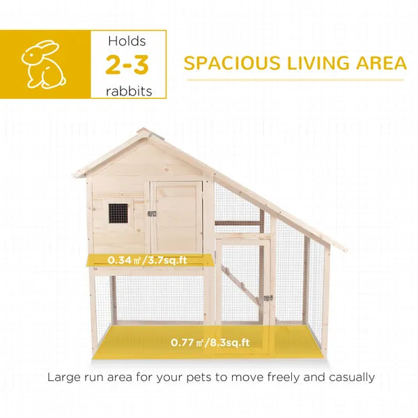 Wood Rabbit Hutch 2-Tier Small Animal House with Ramp and Run Natural 55" L - product image 4