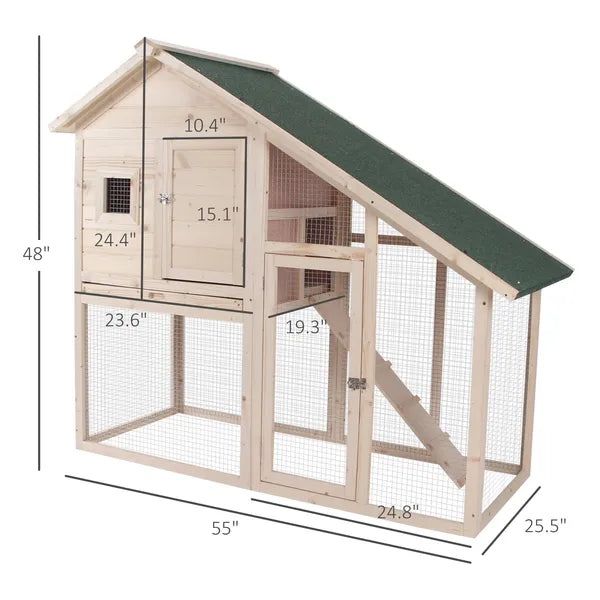 Wood Rabbit Hutch 2-Tier Small Animal House with Ramp and Run Natural 55" L - product image 3