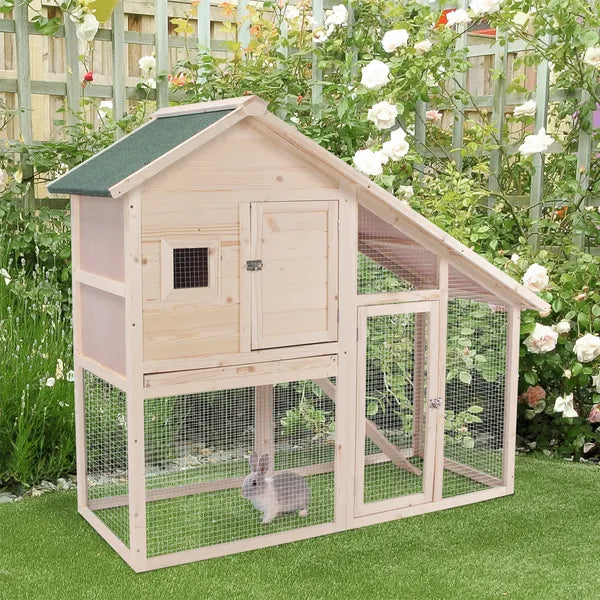 Wood Rabbit Hutch 2-Tier Small Animal House with Ramp and Run Natural 55" L - product image 10