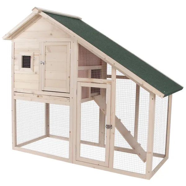 Wood Rabbit Hutch 2-Tier Small Animal House with Ramp and Run Natural 55" L - product image 1