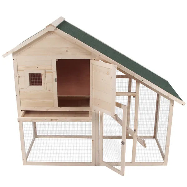 Wood Rabbit Hutch 2-Tier Small Animal House with Ramp and Run Natural 55" L - product image 11