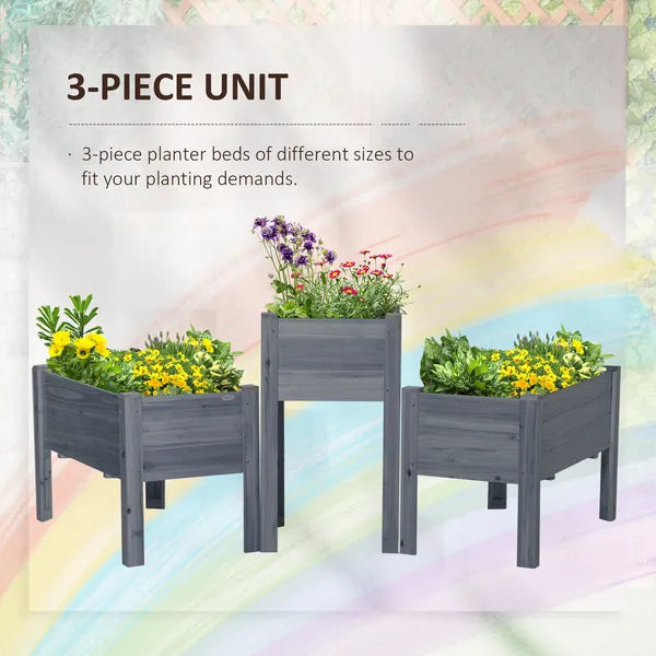 Outsunny Wood Raised Garden Bed Set of 3 with Legs Planter Box Gray for Vegetables Herbs Backyard Patio - product image 4