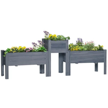 Outsunny Wood Raised Garden Bed Set of 3 with Legs Planter Box Gray for Vegetables Herbs Backyard Patio - product image 1