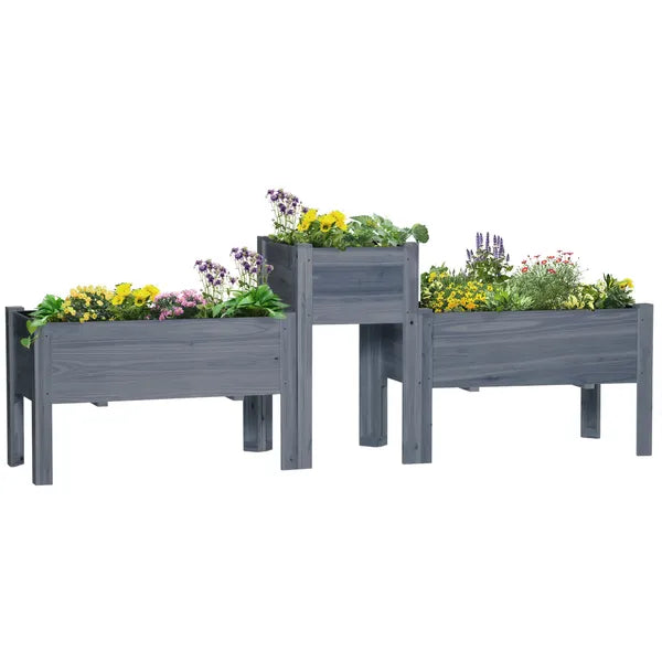 Outsunny Wood Raised Garden Bed Set of 3 with Legs Planter Box Gray for Vegetables Herbs Backyard Patio - product image 1