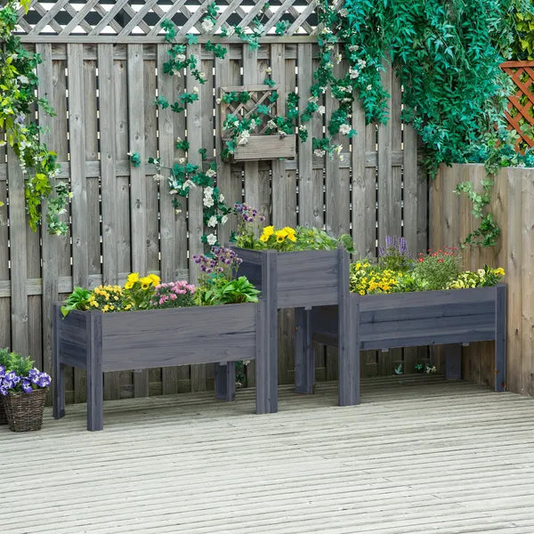 Outsunny Wood Raised Garden Bed Set of 3 with Legs Planter Box Gray for Vegetables Herbs Backyard Patio - product image 2