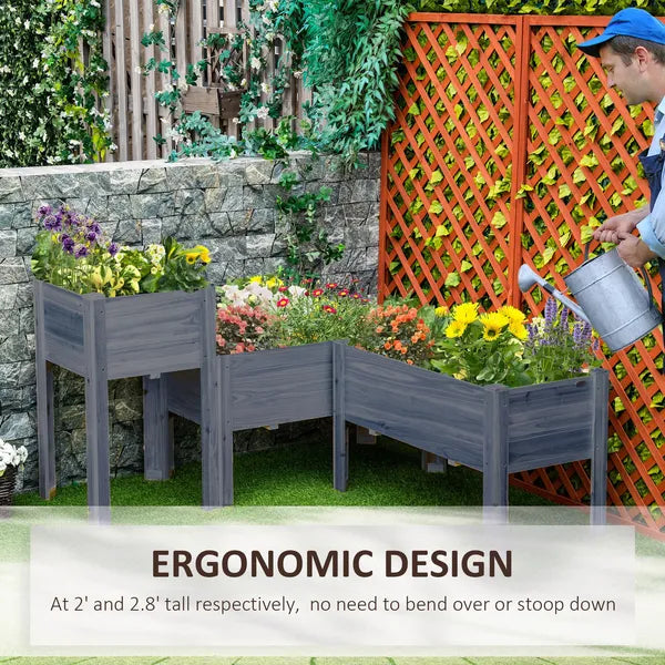 Outsunny Wood Raised Garden Bed Set of 3 with Legs Planter Box Gray for Vegetables Herbs Backyard Patio - product image 5
