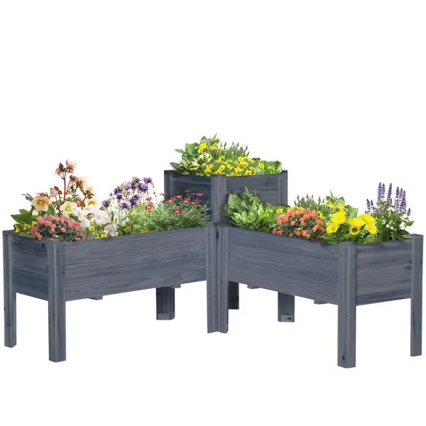 Outsunny Wood Raised Garden Bed Set of 3 with Legs Planter Box Gray for Vegetables Herbs Backyard Patio - product image 11