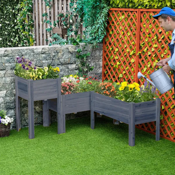 Outsunny Wood Raised Garden Bed Set of 3 with Legs Planter Box Gray for Vegetables Herbs Backyard Patio - product image 10