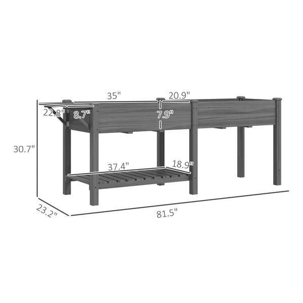Outsunny Wood Raised Garden Box, Elevated Garden Bed with Side Table, Bottom Shelf, Bed Liners and Drainage Holes, Gray - product image 3