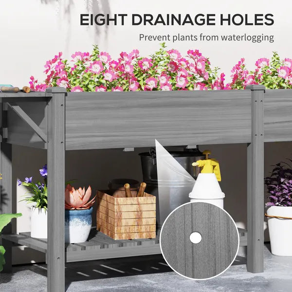 Outsunny Wood Raised Garden Box, Elevated Garden Bed with Side Table, Bottom Shelf, Bed Liners and Drainage Holes, Gray - product image 7