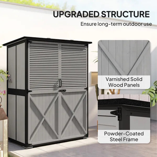 Outsunny Wood Storage Shed, Outdoor Garden Shed with Asphalt Roof, 2 Shelves, Lockable Doors and Adjustable Feet, Gray - product image 4