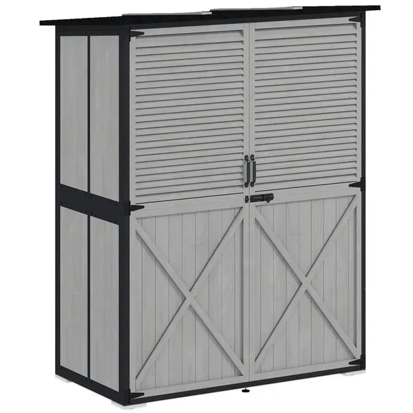 Outsunny Wood Storage Shed, Outdoor Garden Shed with Asphalt Roof, 2 Shelves, Lockable Doors and Adjustable Feet, Gray - product image 12