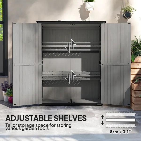 Wood Storage Shed, Outdoor Garden Shed with Asphalt Roof, 2 Shelves, Lockable Doors and Adjustable Feet, Gray - product image 6