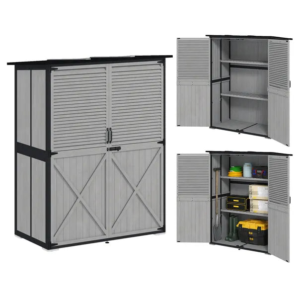 Outsunny Wood Storage Shed, Outdoor Garden Shed with Asphalt Roof, 2 Shelves, Lockable Doors and Adjustable Feet, Gray - product image 11